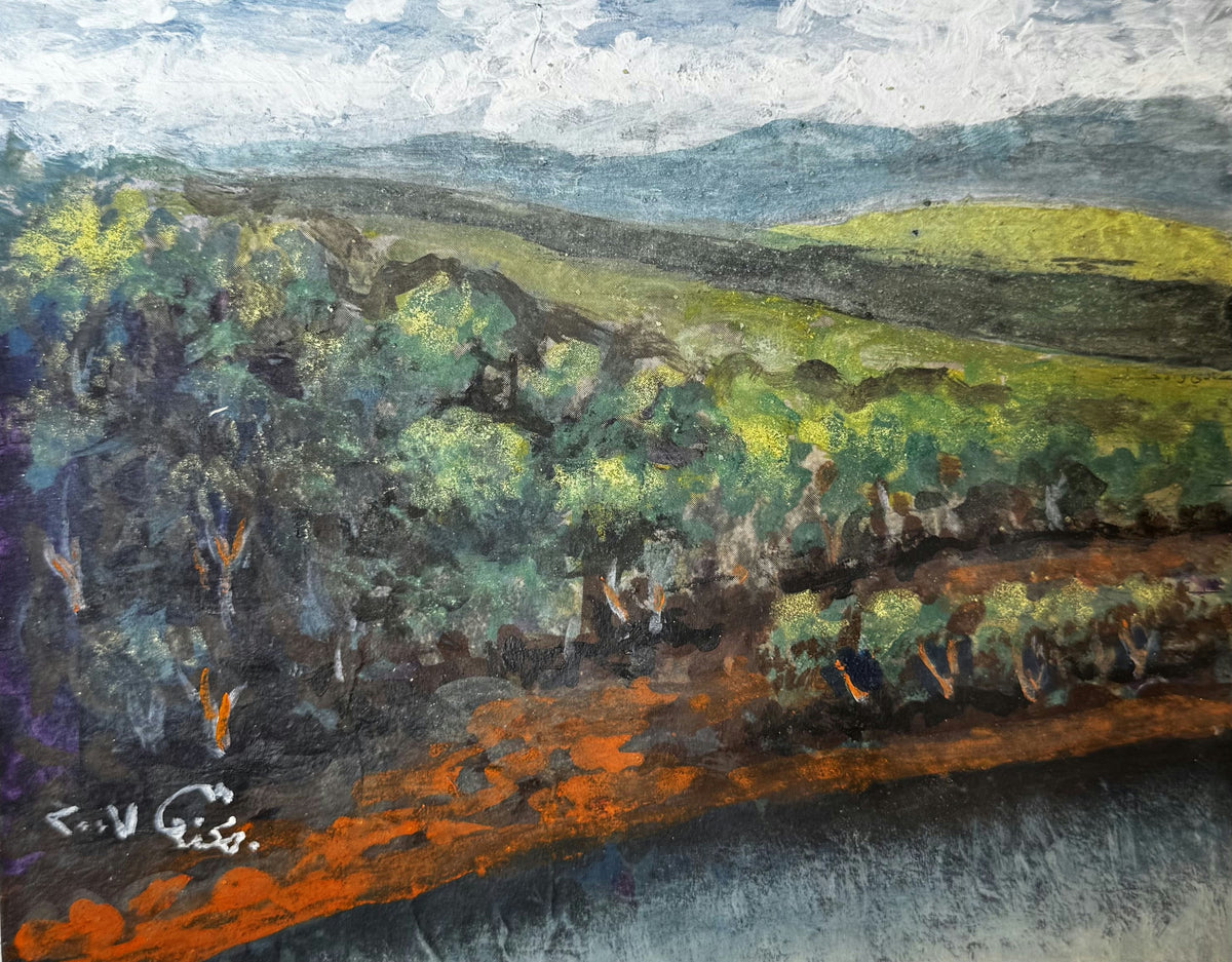 Original Mixed media 'Rolling Hills with Dense Trees' by Mohammad Bushnaq