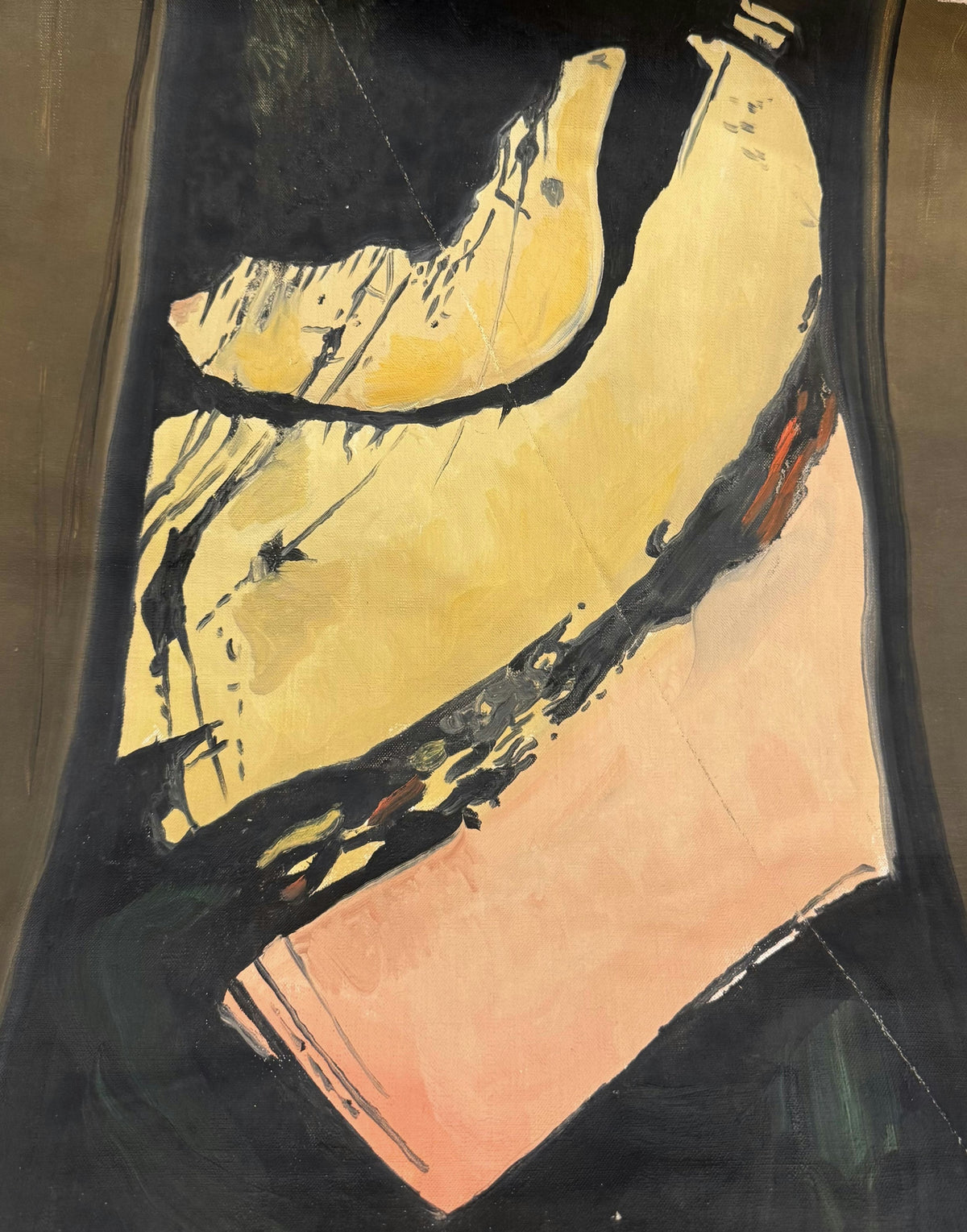 Original Oil 'Black Yellow and Pink Abstract Forms' by Mohammad Bushnaq