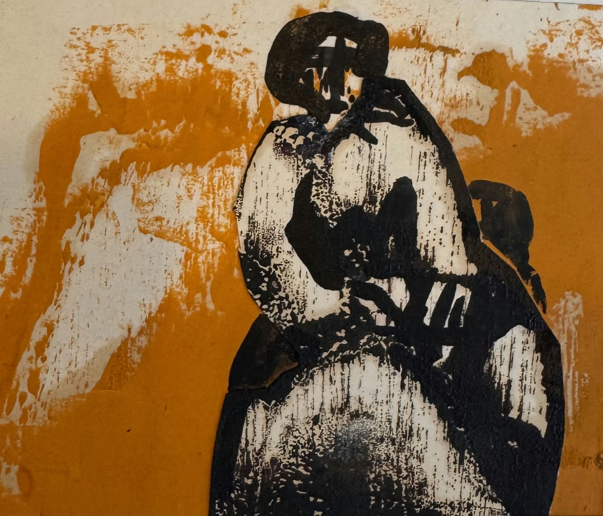 Original Mixed media 'Seated Figure in Black and White' by Mohammad Bushnaq
