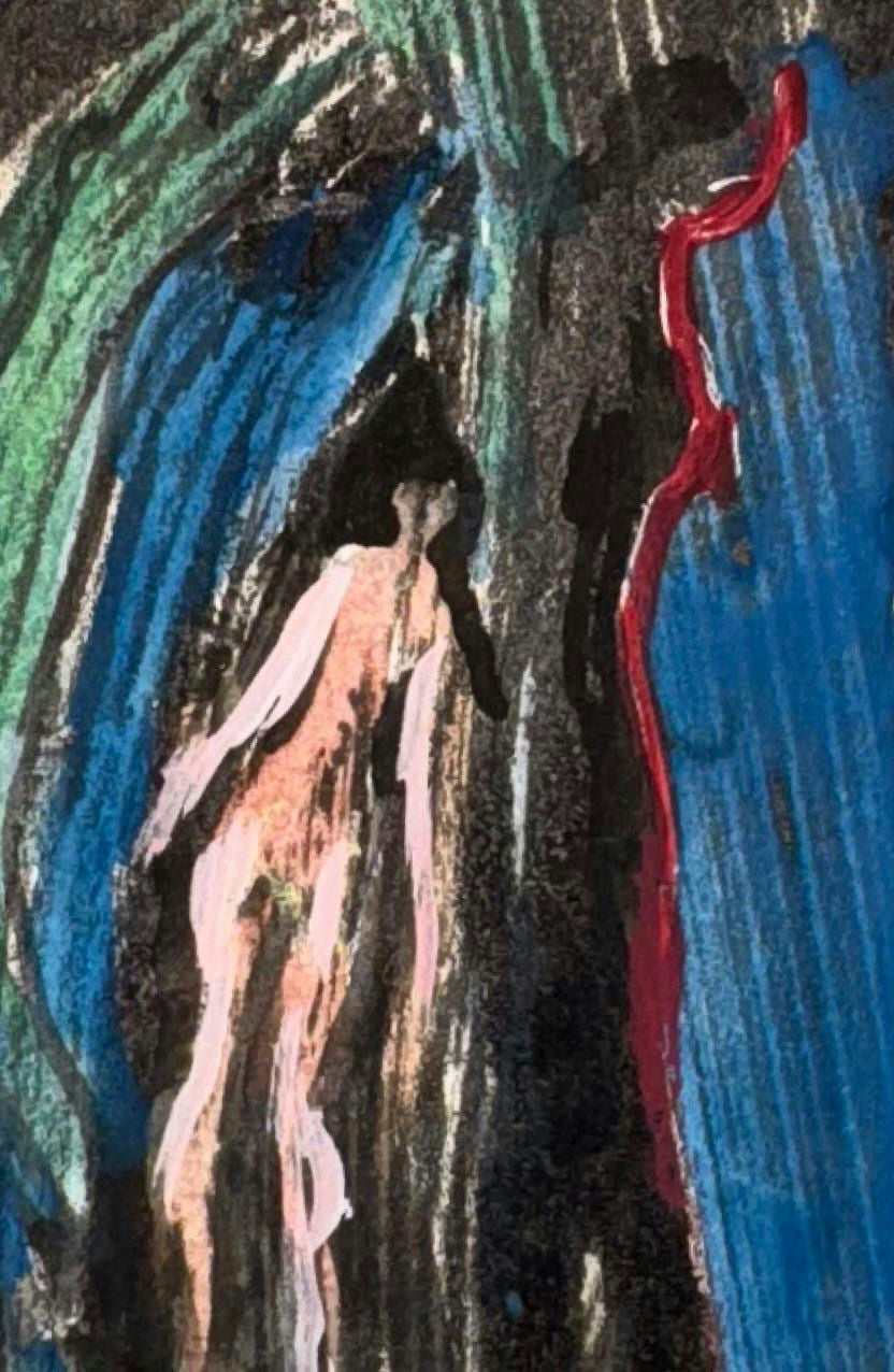 Original Mixed media 'Abstract Figures in Dark Textured Space' by Mohammad Bushnaq