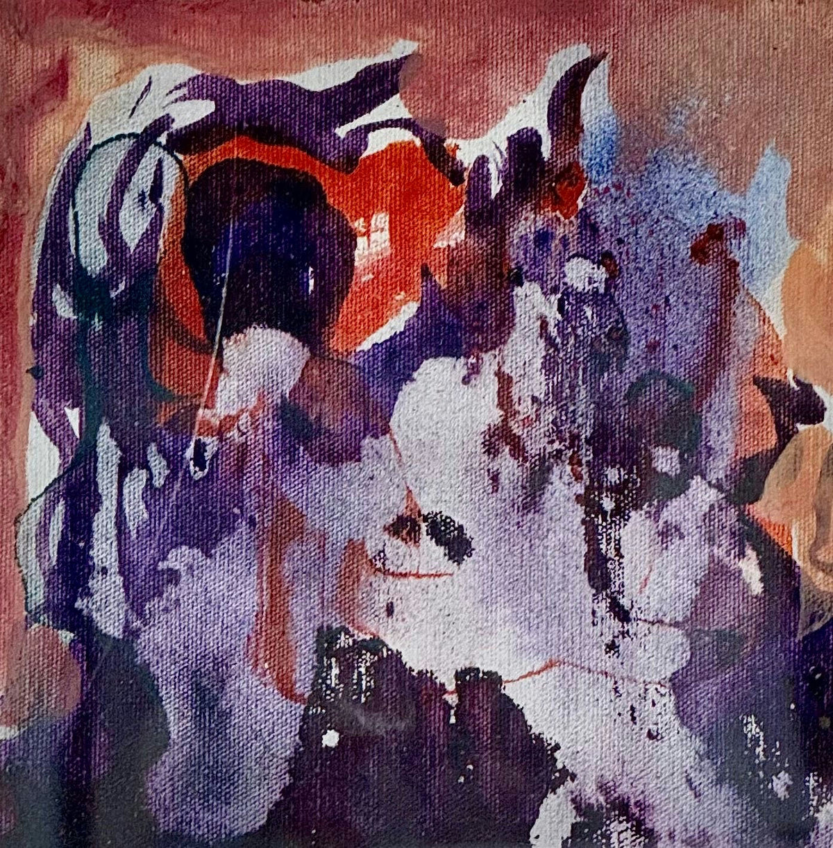 Original Watercolor 'Abstract Forms in Purple and Red' by Mohammad Bushnaq
