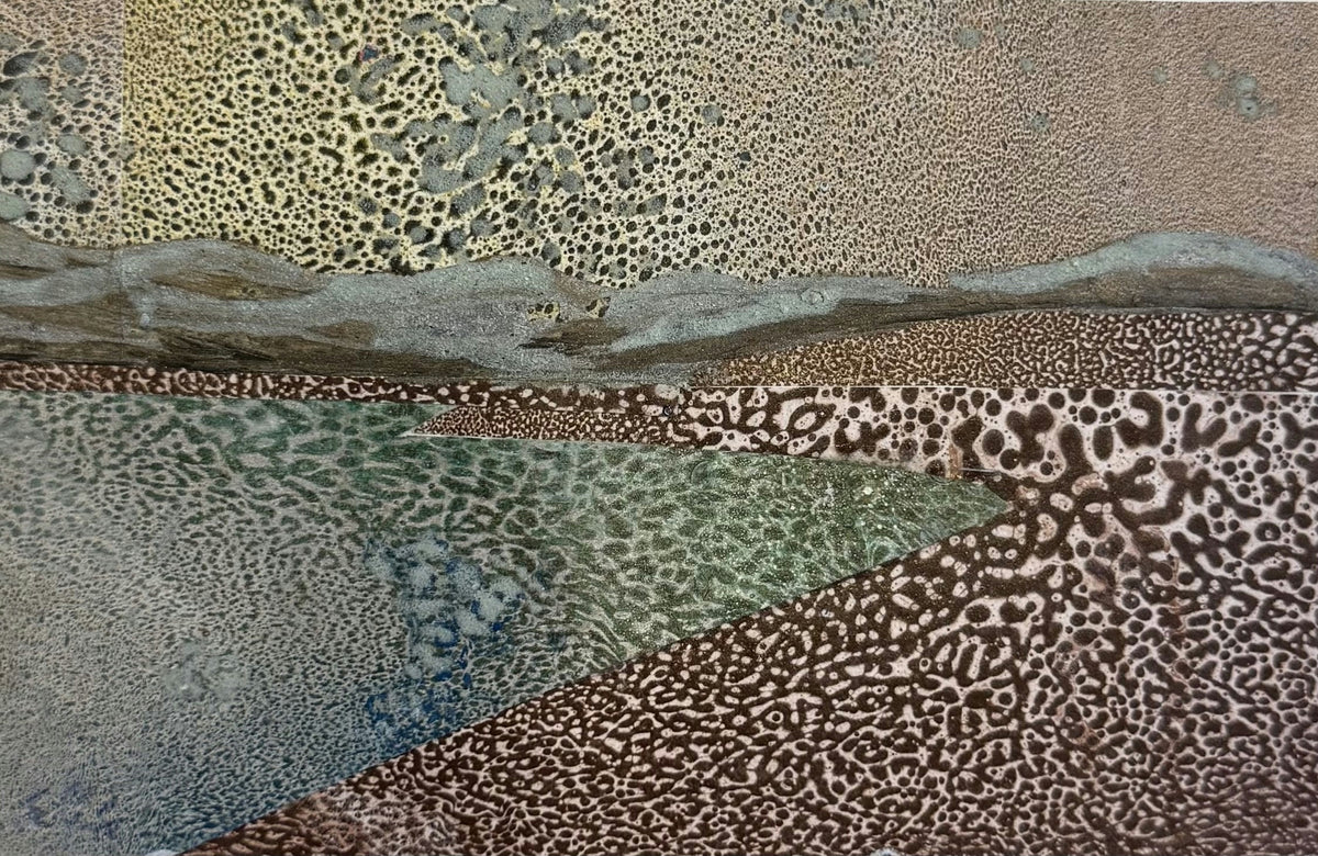 Original Mixed media 'Abstract Textured Landscape with Grey Ridge' by Mohammad Bushnaq