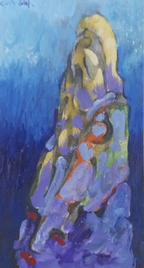 Original Watercolor 'Abstract Rock Formation in Blue' by Mohammad Bushnaq