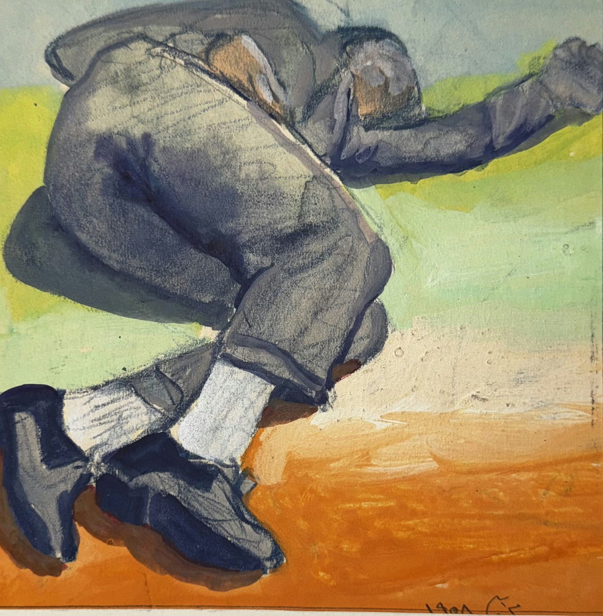 Original Mixed media 'Figure Collapsed on Ground' by Mohammad Bushnaq