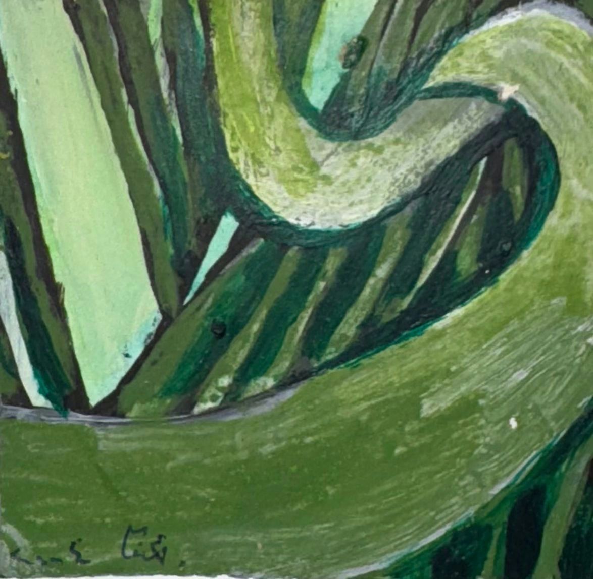 Original Mixed media 'Green Swirling Abstract Plant Forms' by Mohammad Bushnaq