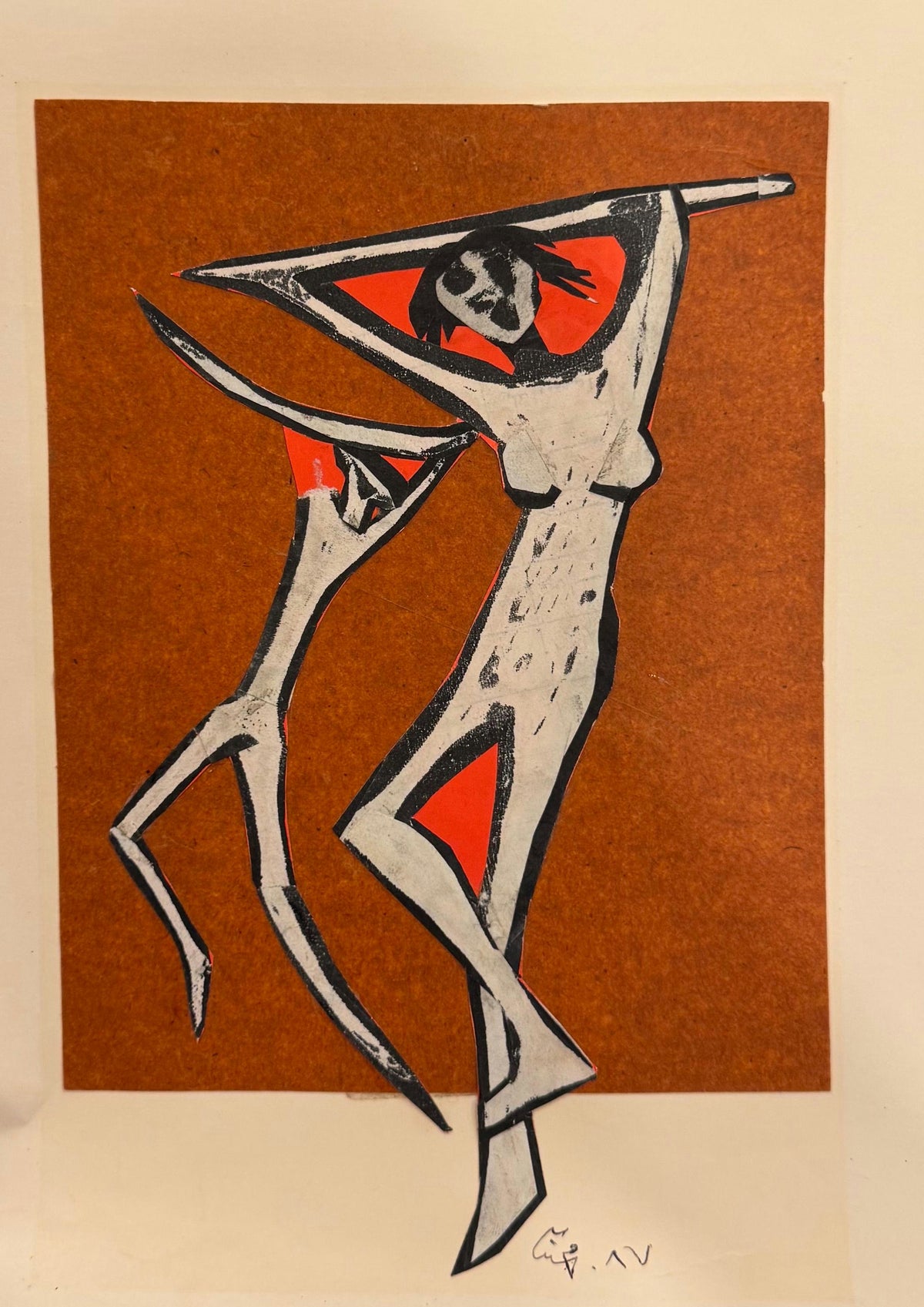 Original Mixed media 'Two Figures Dancing with Arms Raised' by Mohammad Bushnaq