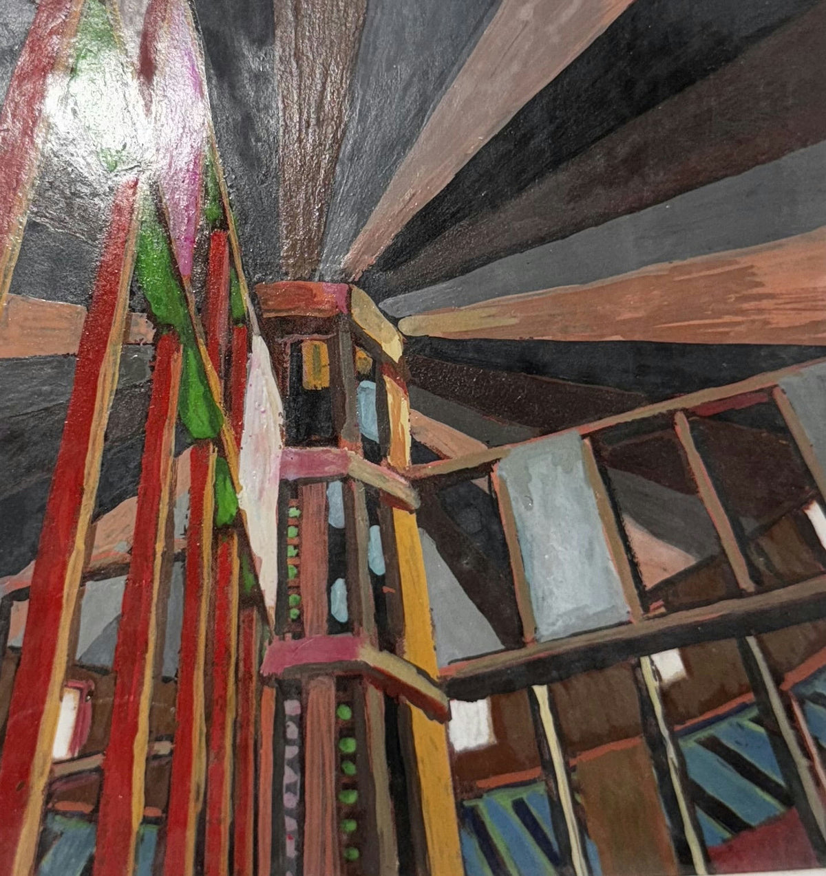 Original Mixed media 'Fragmented Interior Staircase and Beams' by Mohammad Bushnaq