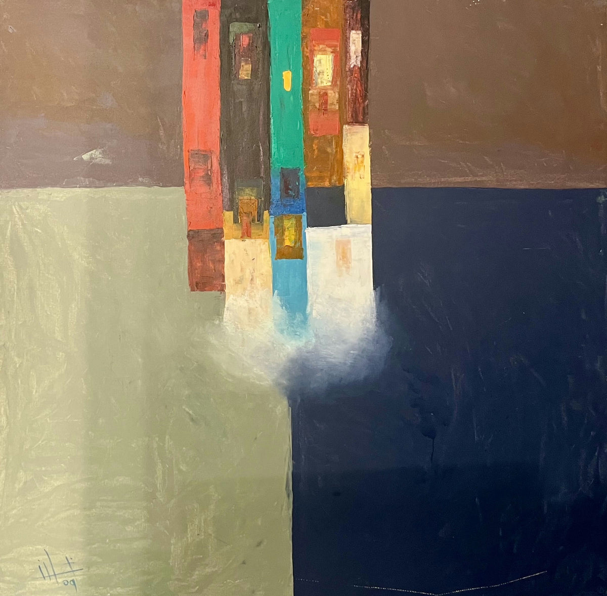 Original Acrylic 'Abstract Urban Towers on Dark Field' by Ghassan Abulaban      