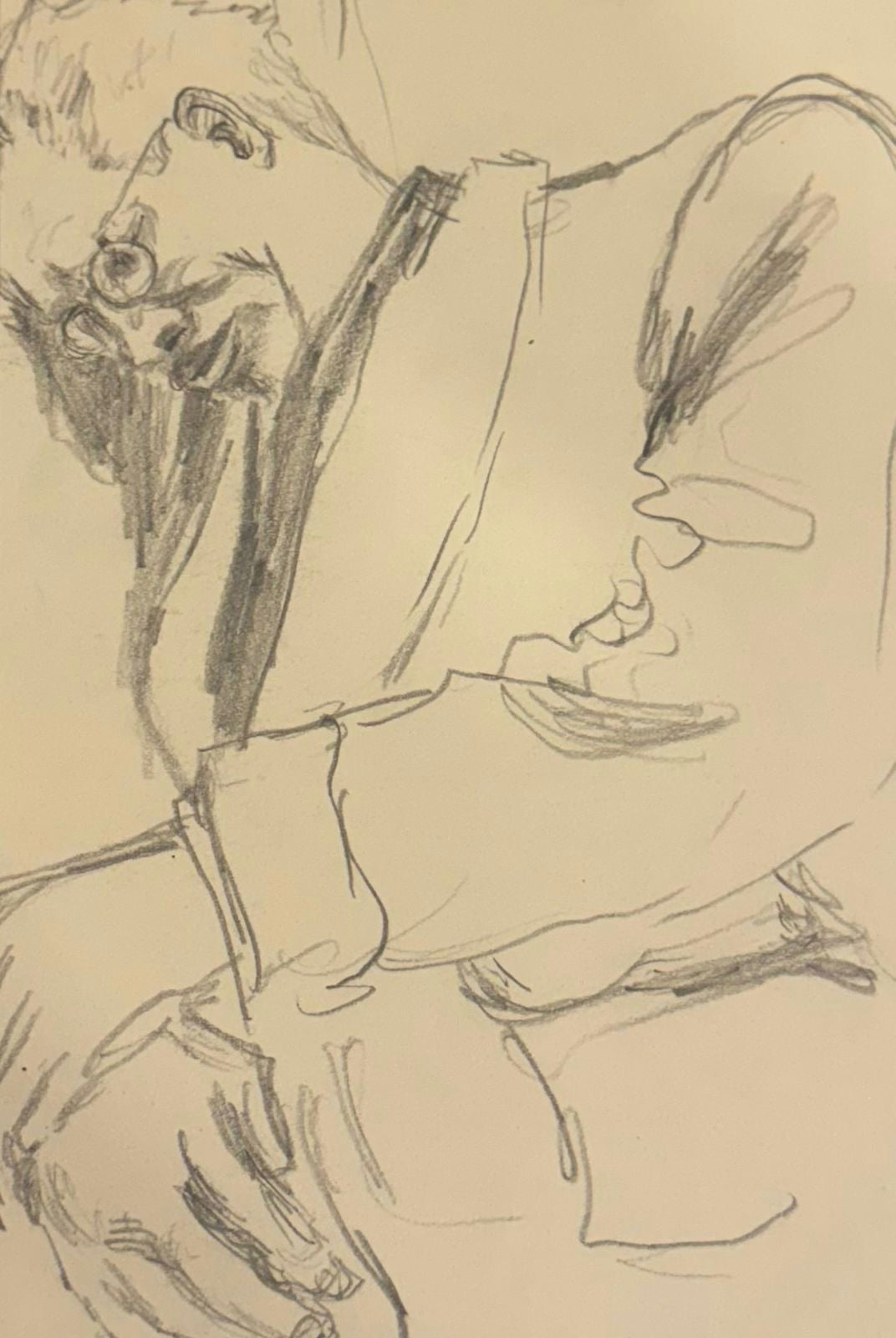 Original Ink & Pencil (Sketches) 'Two Figures Seated Close Together' by Mohammad Bushnaq