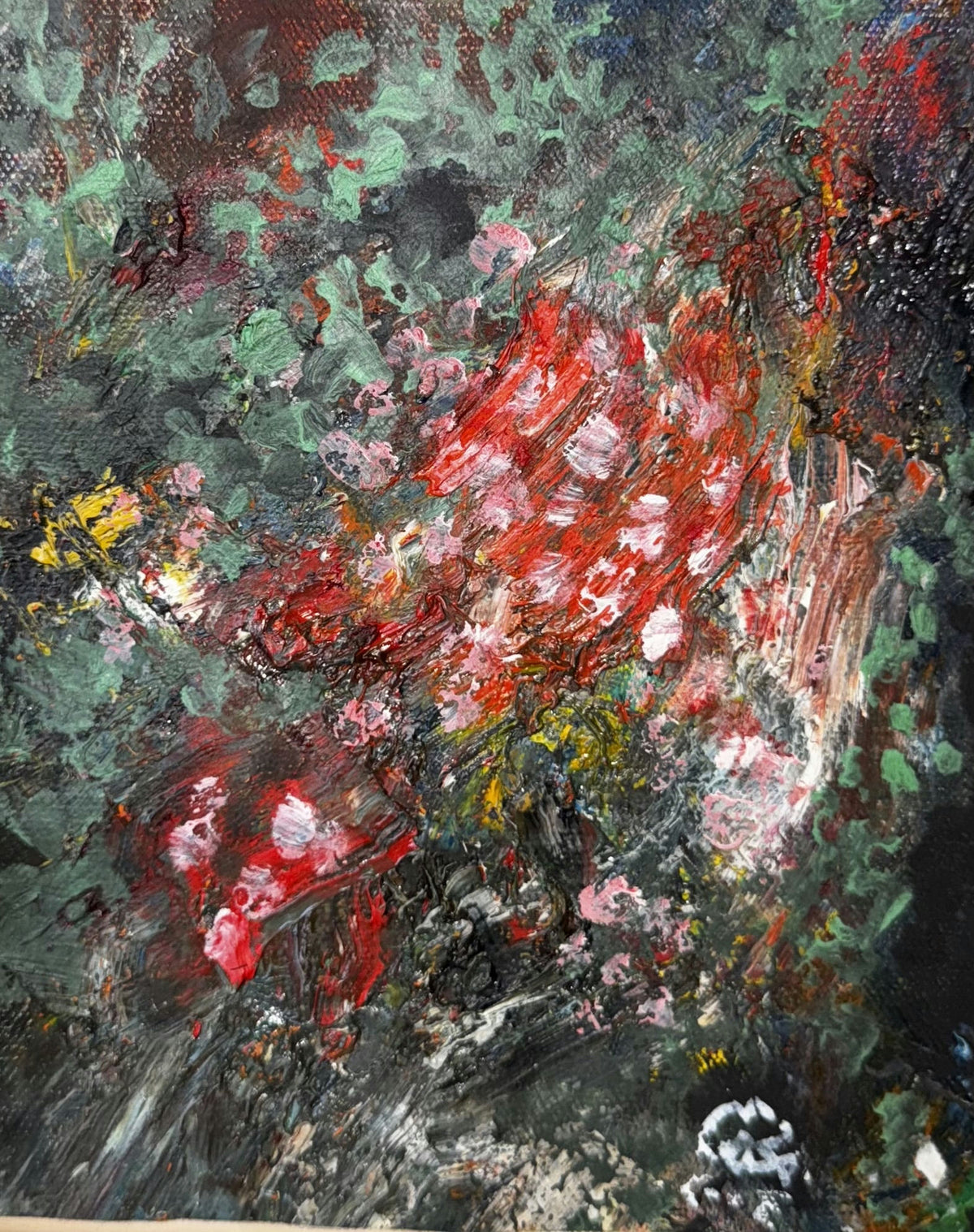Original Mixed media 'Red and Green Abstract Floral Burst' by Mohammad Bushnaq