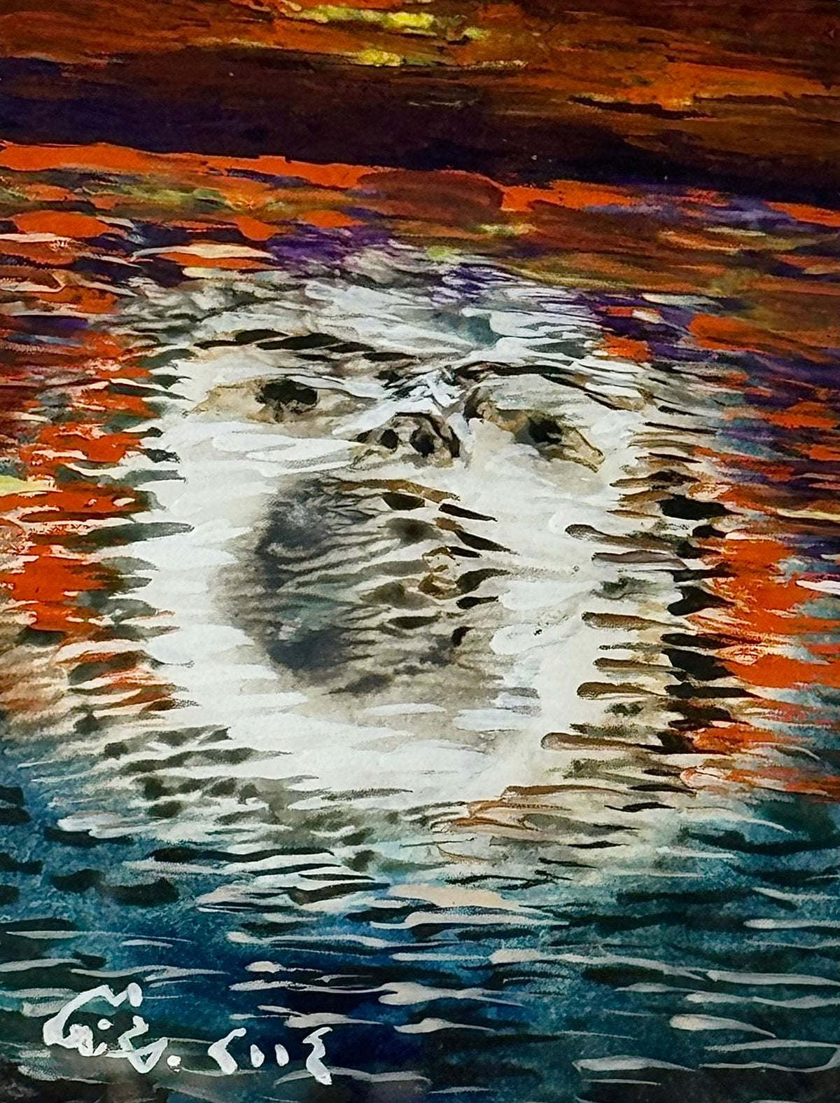 Original Oil 'Face Reflected in Rippling Water' by Mohammad Bushnaq