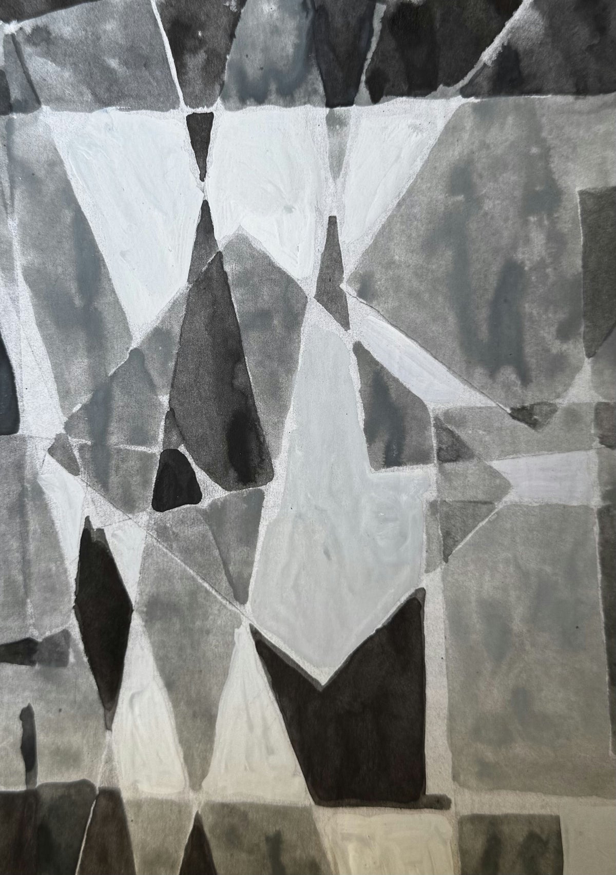 Original Mixed media 'Geometric Fragments in Black and White' by Mohammad Bushnaq