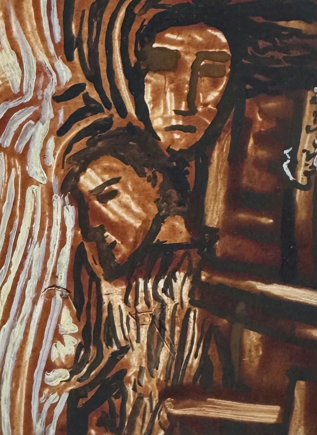 Original Mixed media 'Two Figures in Dark Interior' by Mohammad Bushnaq