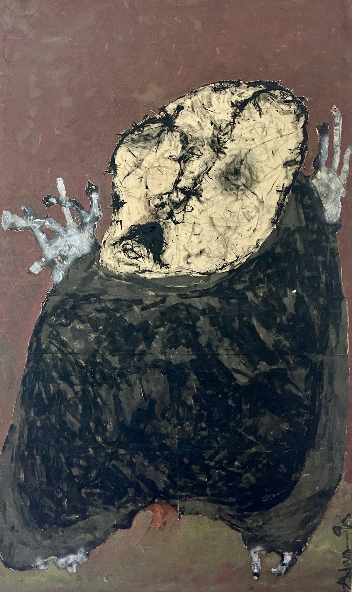 Original Mixed media 'Dark Cloaked Figure with Cracked Face' by Sabhan Adam