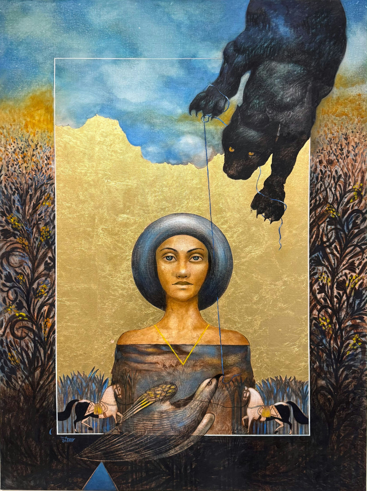 Original Mixed media 'Woman Panther Bird Surreal Composition' by Ali Said