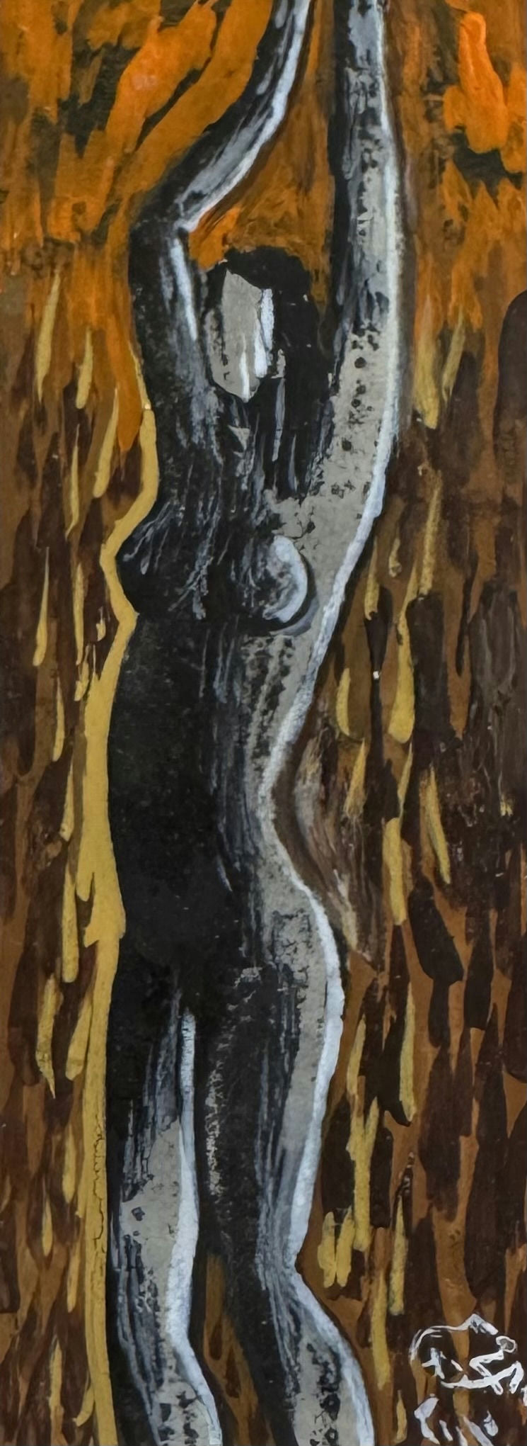 Original Mixed media 'Female Figure Arms Raised Upward' by Mohammad Bushnaq