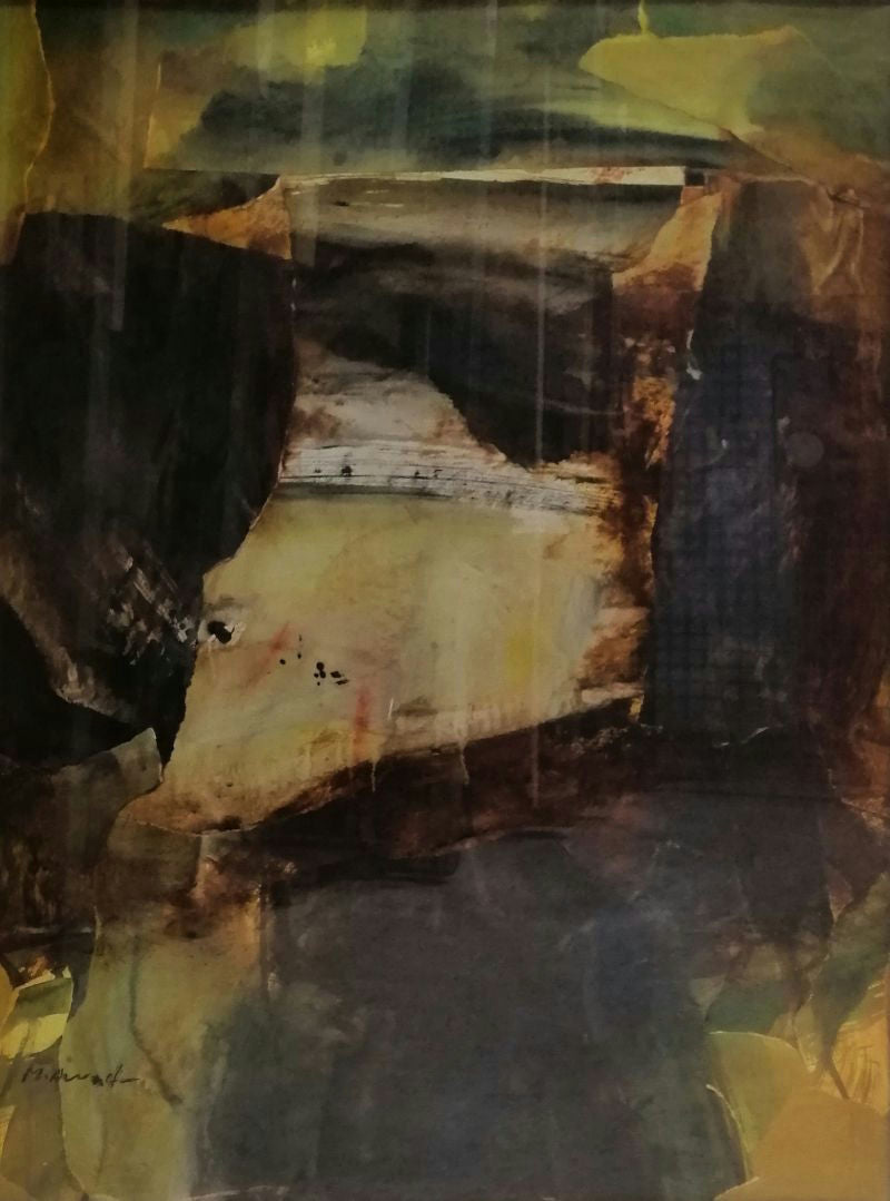 Original Watercolor 'Abstract Dark Earth Tones Composition' by Mohammad Awad
