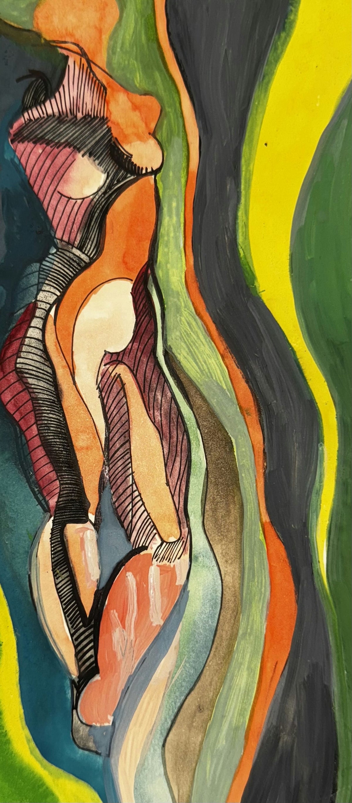 Original Mixed media 'Abstract Female Figure in Flowing Forms' by Mohammad Bushnaq