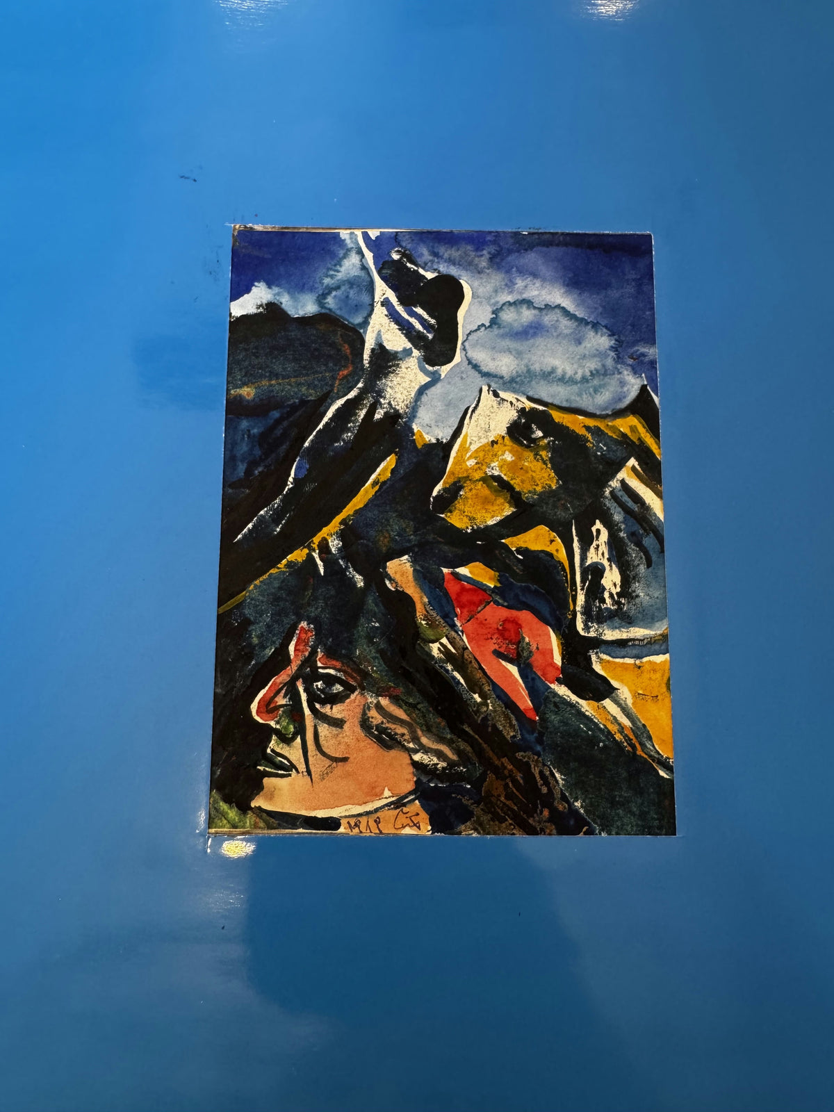 Original Mixed media 'Figure and Horse in Dramatic Landscape' by Mohammad Bushnaq