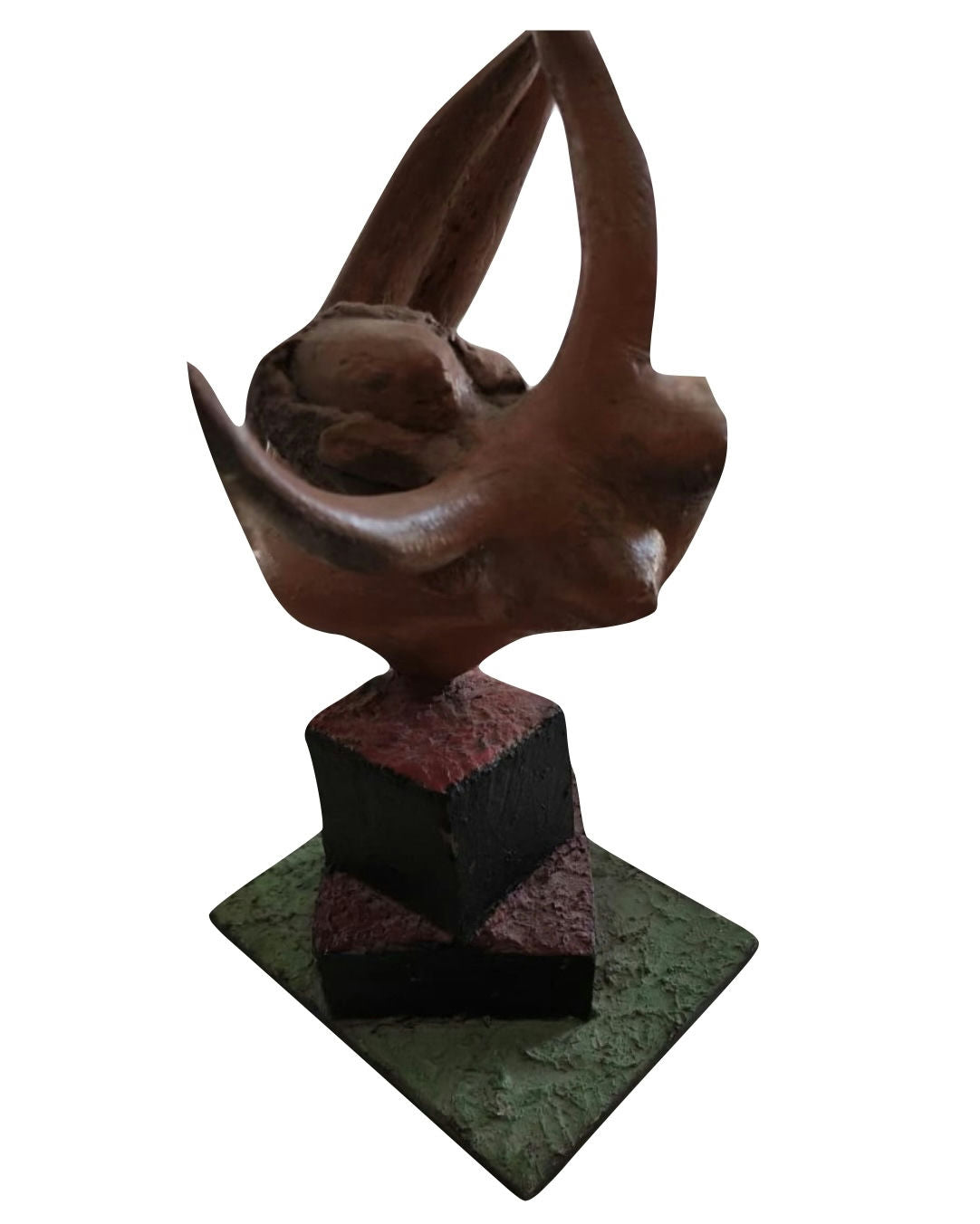 Original Sculptures & Ceramics 'Abstract Brown Figure on Cube Base' by Mohammad Bushnaq
