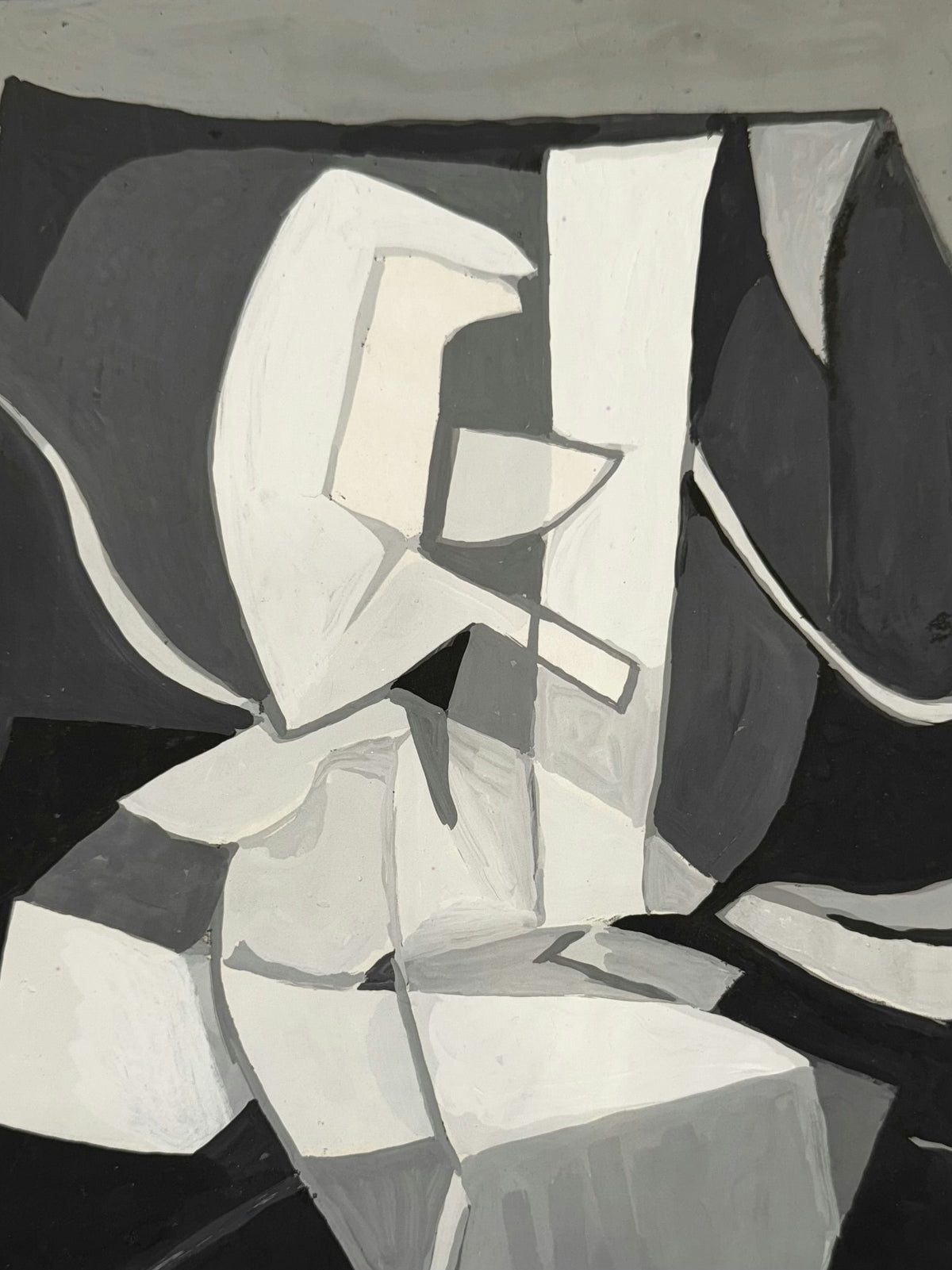 Original Mixed media 'Abstract Cubist Figure in Grayscale' by Mohammad Bushnaq