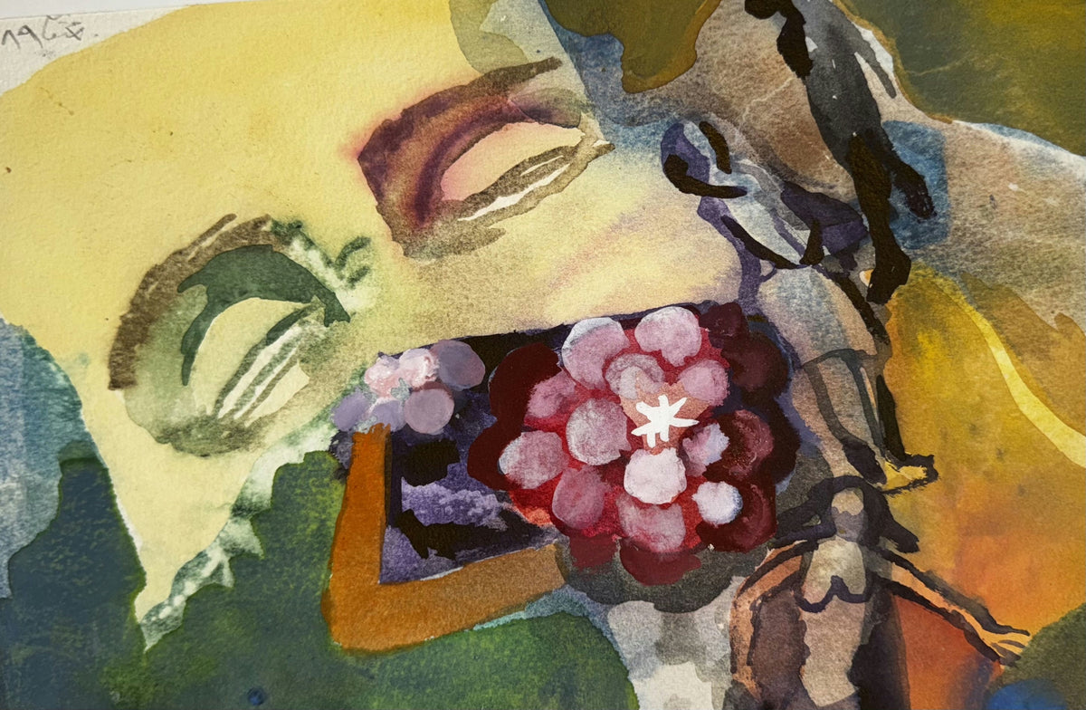 Original Mixed media 'Figure Eating Cluster of Grapes' by Mohammad Bushnaq