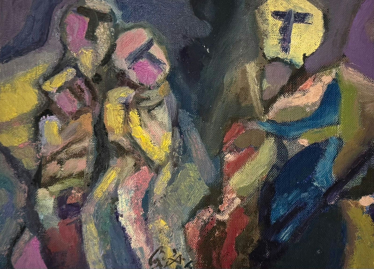 Original Oil 'Abstract Figures with Expressive Masks' by Mohammad Bushnaq