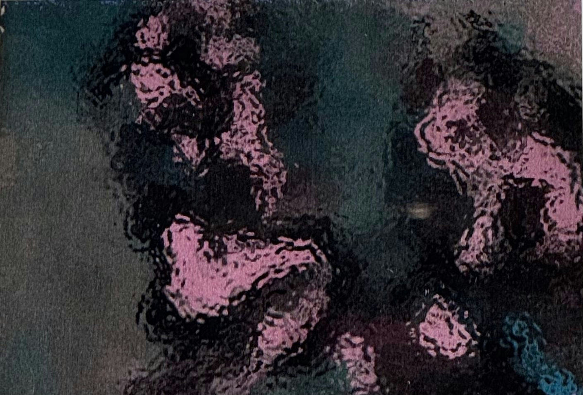 Original Watercolor 'Abstract Pink Forms on Dark Ground' by Mohammad Bushnaq