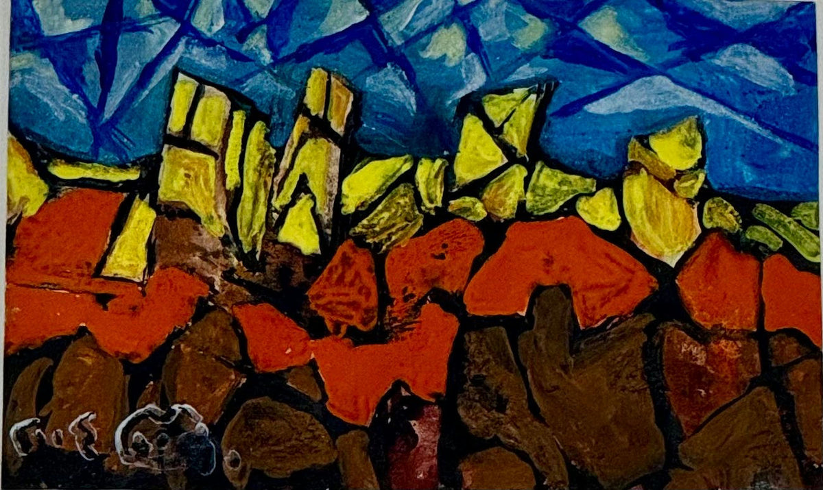 Original Oil 'Fragmented Rocks Under Blue Sky' by Mohammad Bushnaq