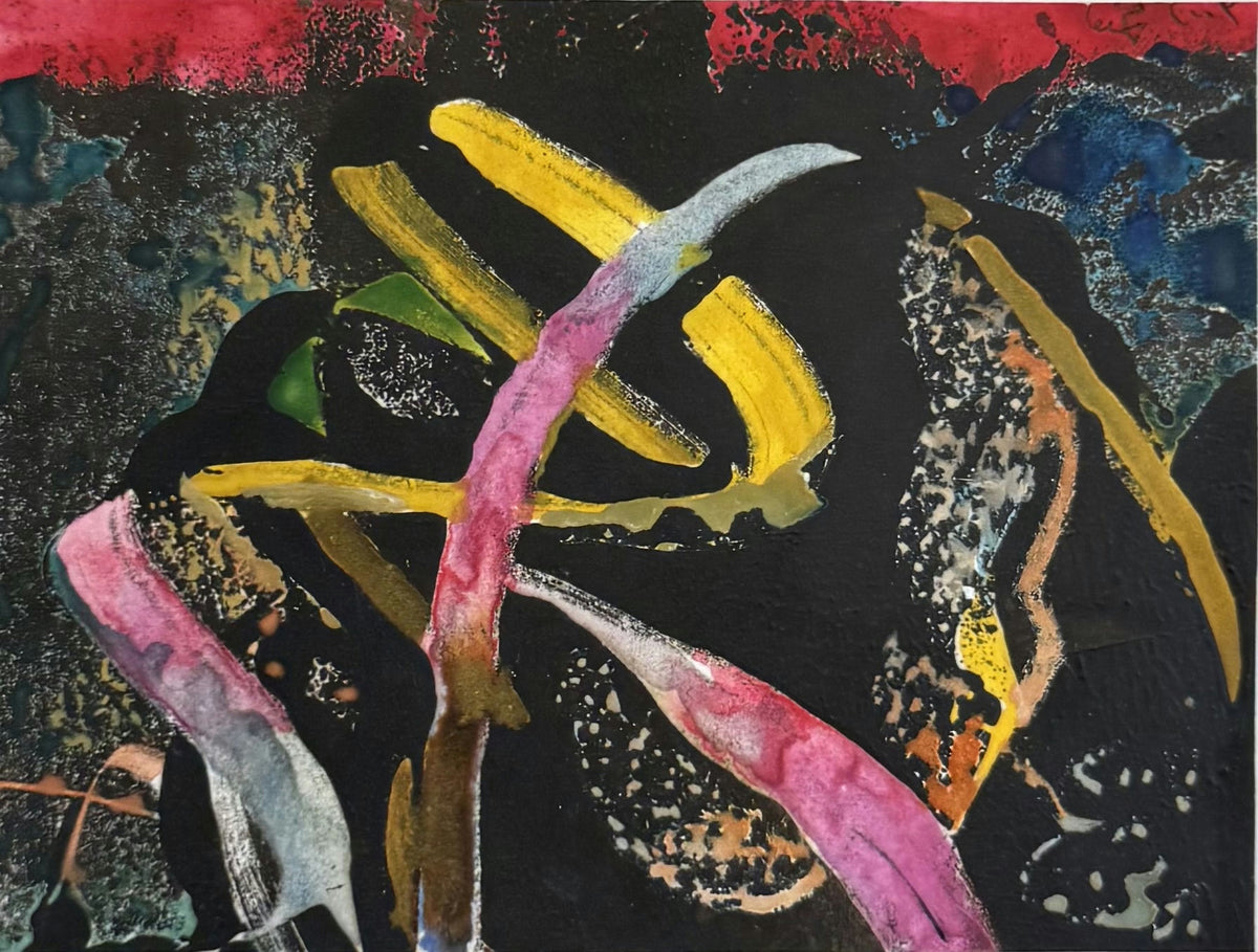 Original Mixed media 'Bold Colourful Strokes on Black' by Mohammad Bushnaq