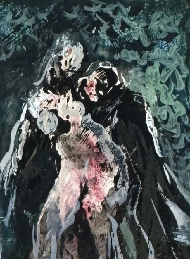 Original Acrylic 'Two Figures Embracing in Dark' by Mohammad Bushnaq