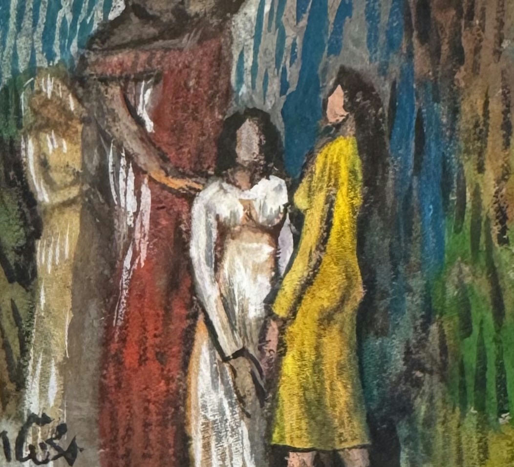Original Mixed media 'Three Women Standing Together' by Mohammad Bushnaq