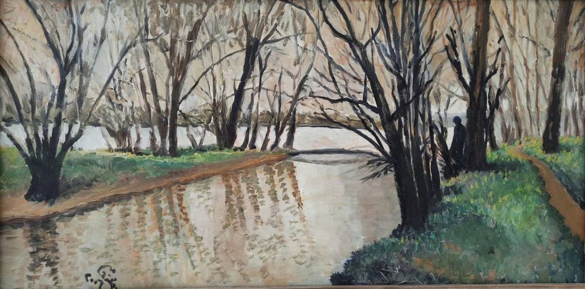 Original Oil 'Bare Trees Along a Calm River' by Mohammad Bushnaq