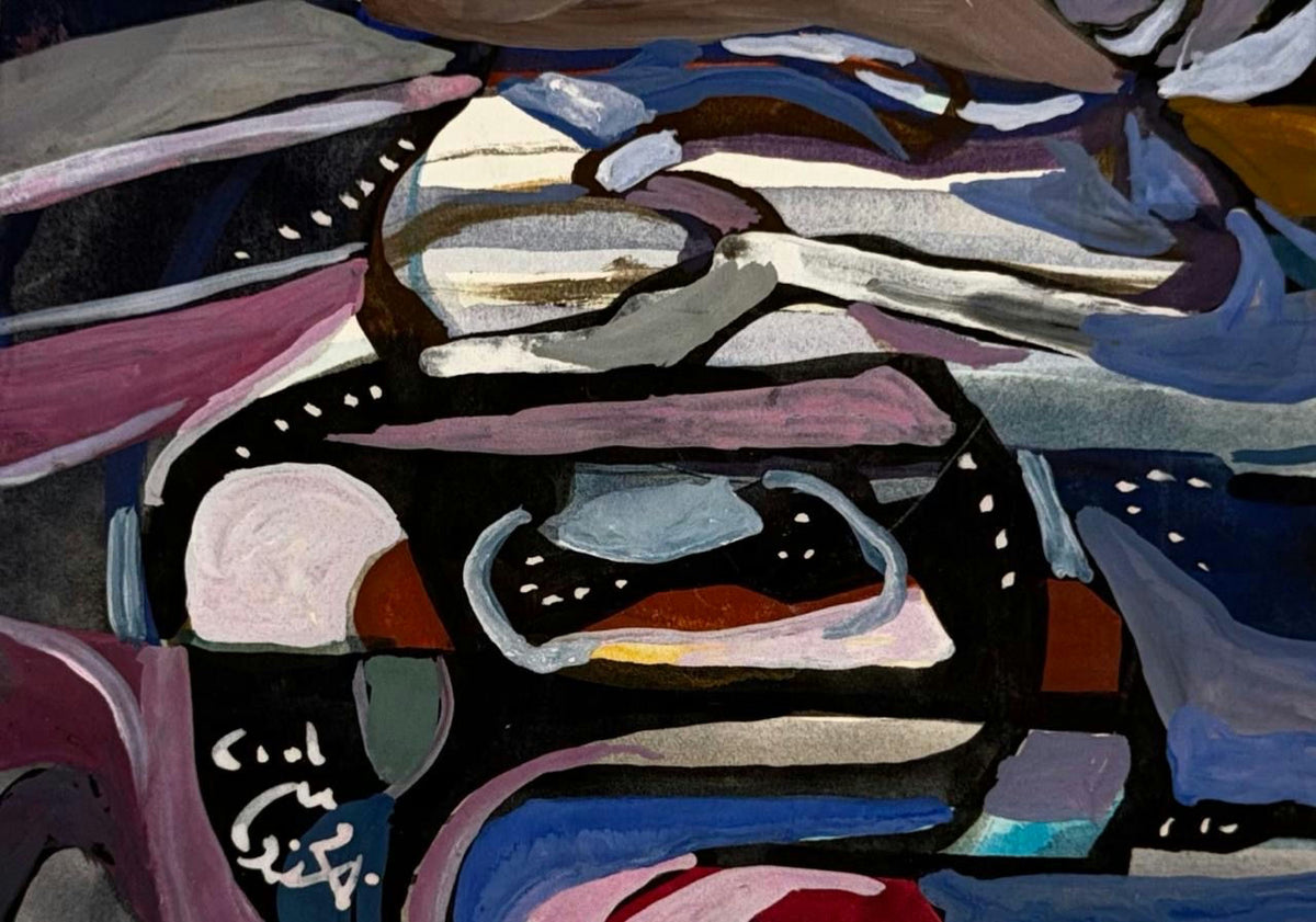 Original Mixed media 'Abstract Layered Forms in Blue and Pink' by Mohammad Bushnaq