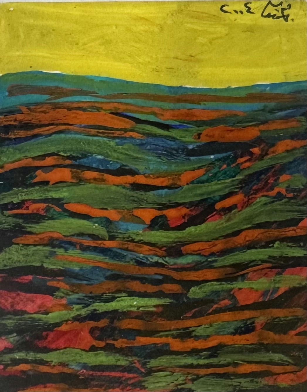 Original Acrylic 'Abstract Landscape with Yellow Sky' by Mohammad Bushnaq