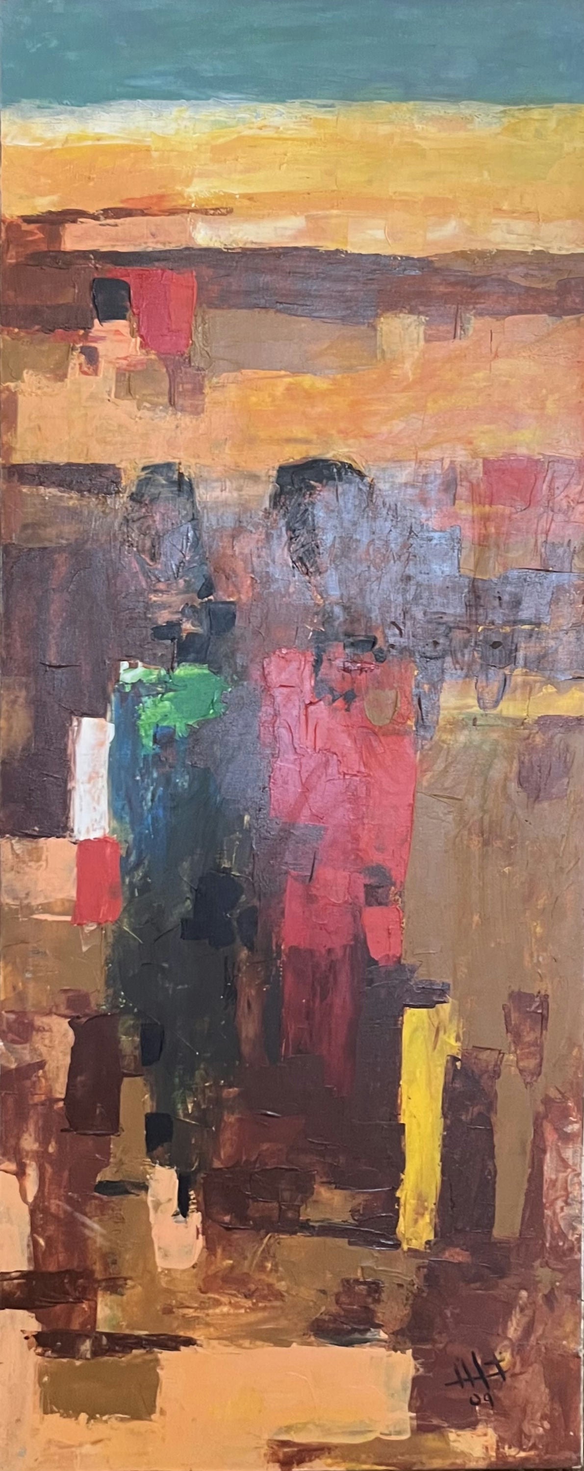 Original Acrylic 'Abstract Figures in Earthy Landscape' by Ghassan Abulaban       