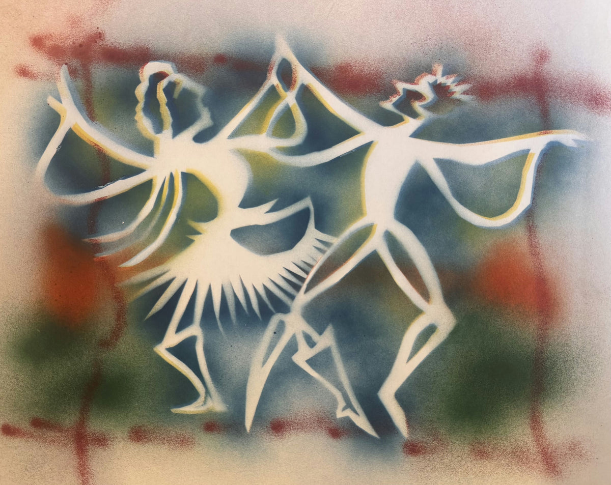 Original Watercolor 'Two Figures Dancing Together' by Mohammad Bushnaq