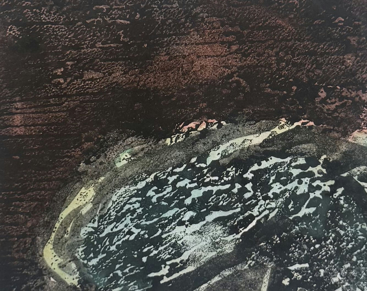 Original Mixed media 'Dark Landscape with Small Dwellings' by Mohammad Bushnaq