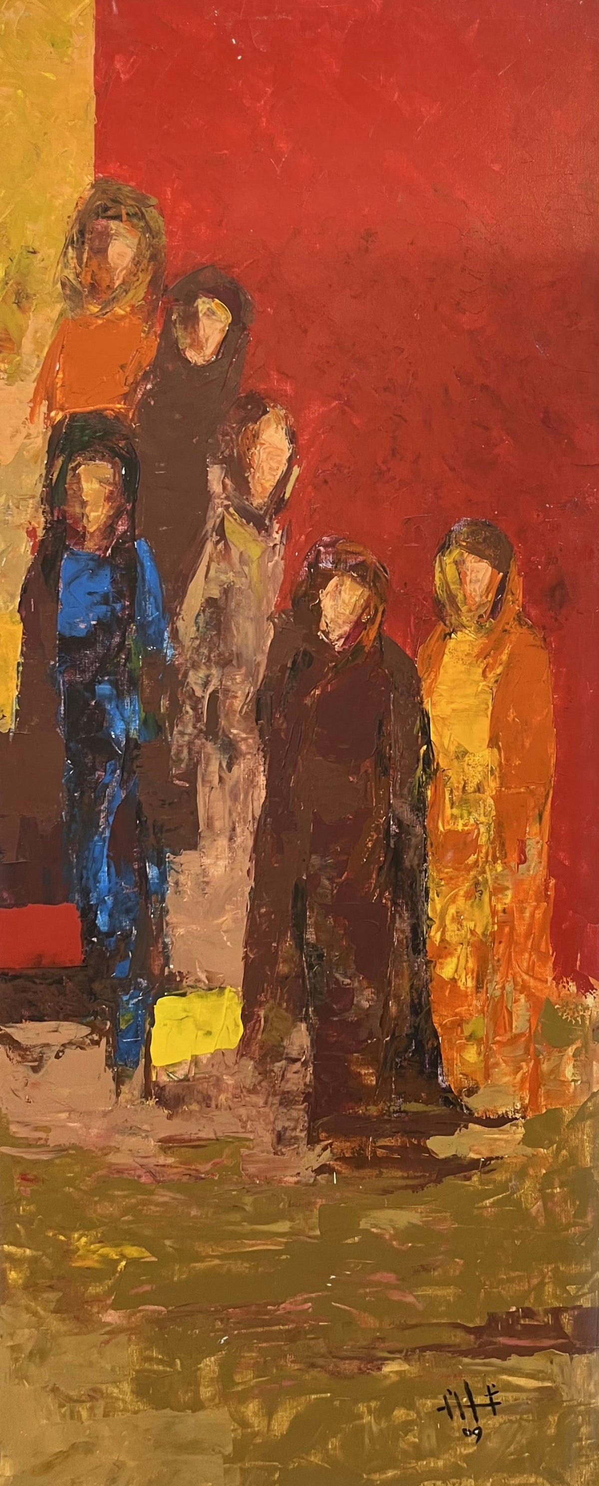 Original Acrylic 'Group of Robed Figures Standing Together' by Ghassan Abulaban             