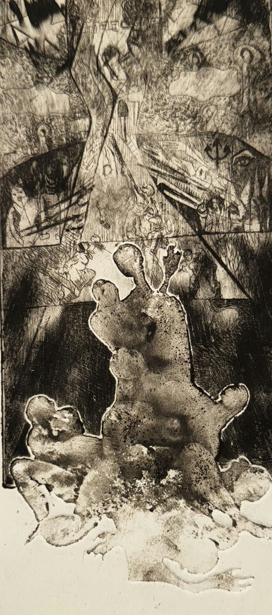 Original Mixed media 'Dark Figures Rising from Chaos' by Mohammad Bushnaq