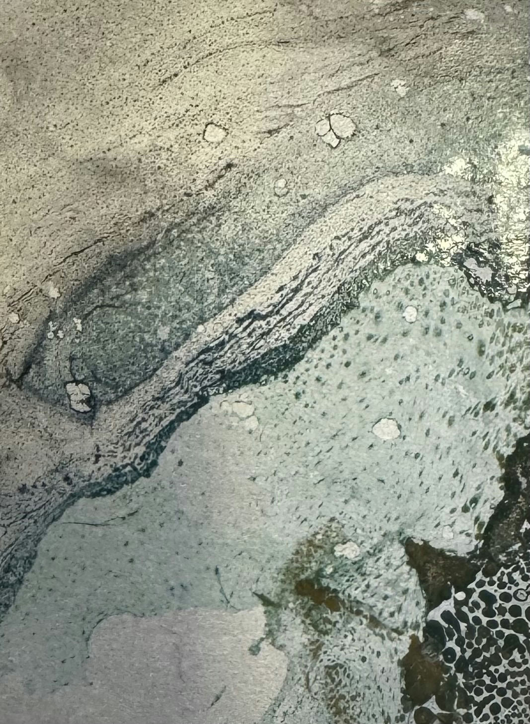 Original Acrylic 'Abstract Grey and Green Fluid Forms' by Mohammad Bushnaq