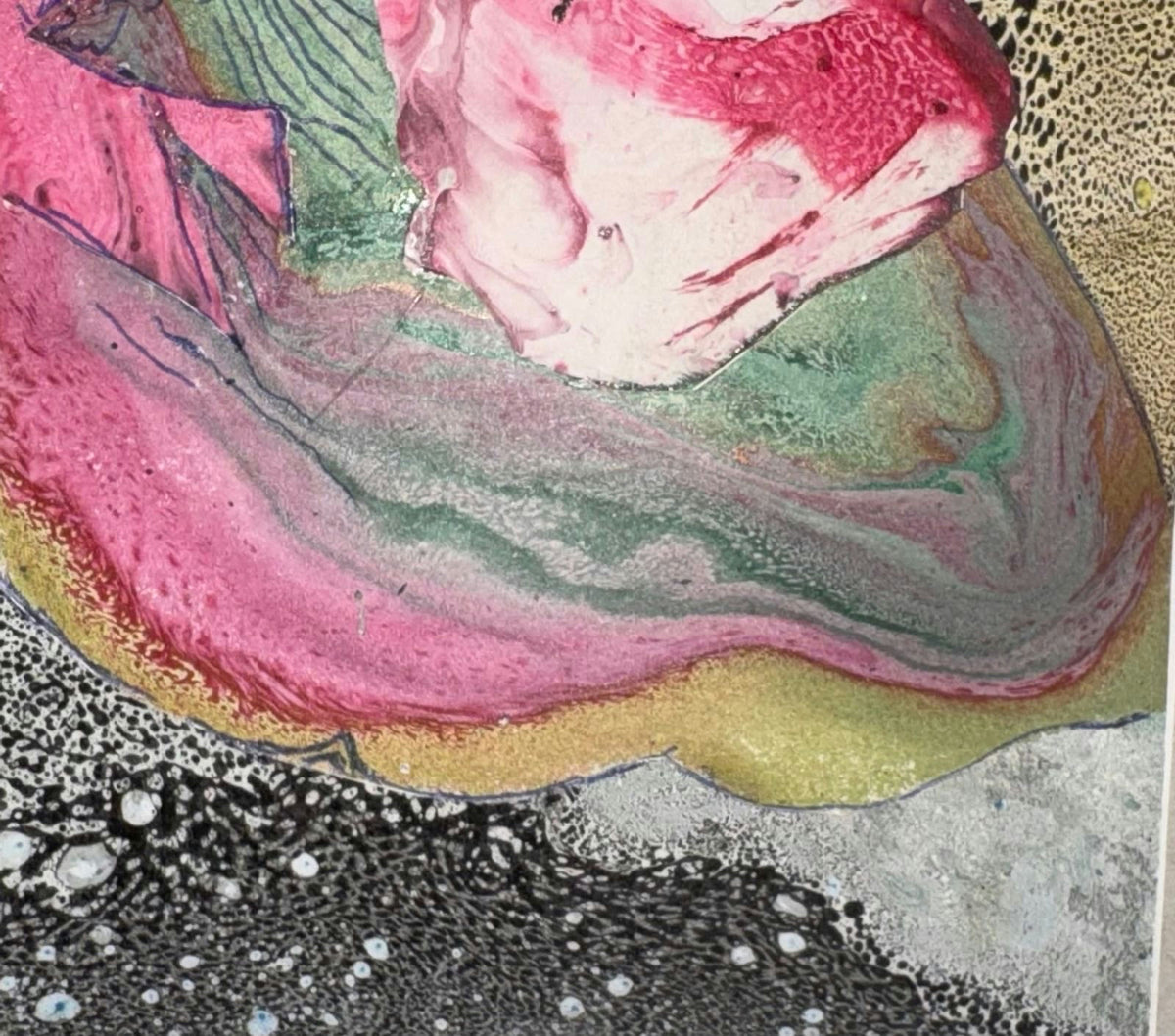 Original Mixed media 'Pink and Green Abstract Mixed Media' by Mohammad Bushnaq