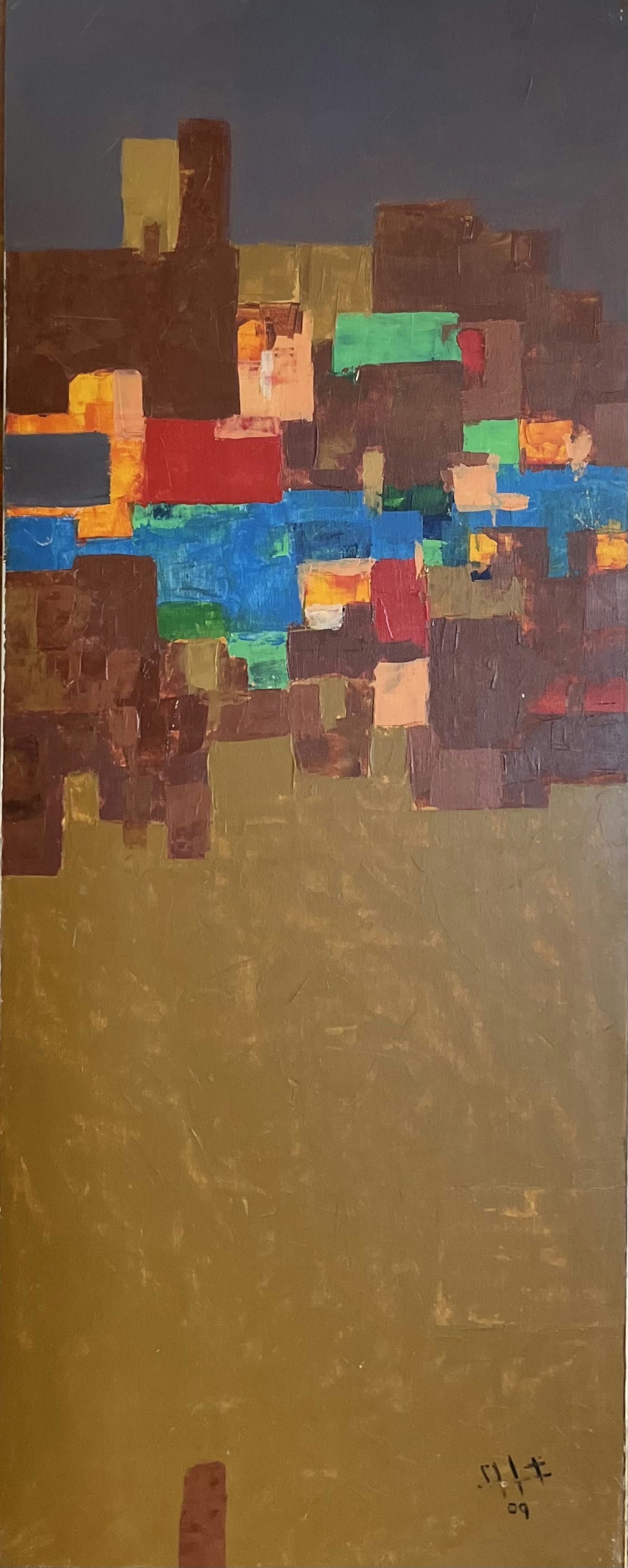 Original Acrylic 'Abstract Cityscape with Coloured Blocks' by Ghassan Abulaban        