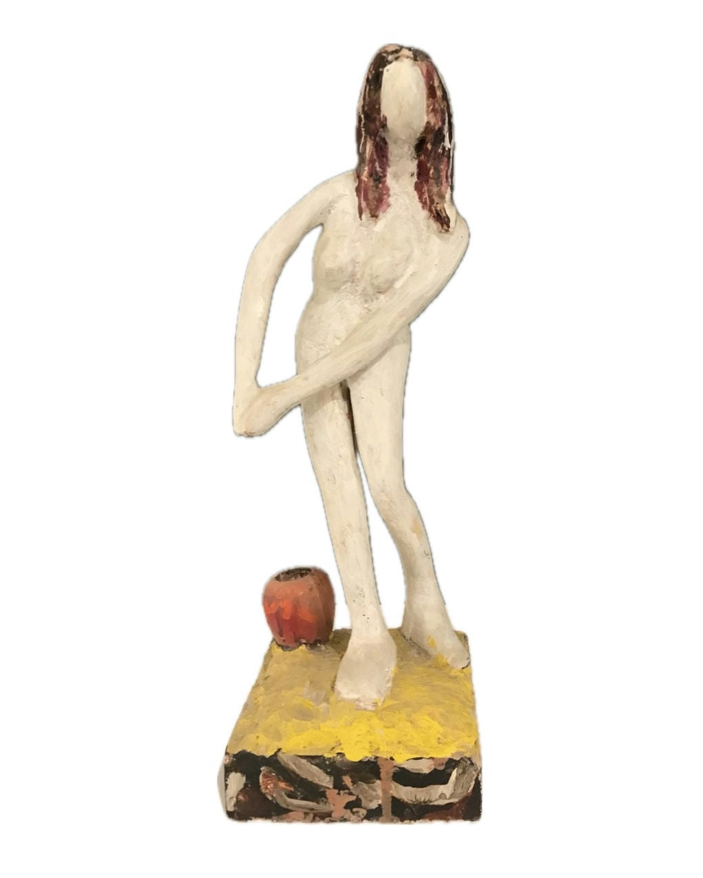 Original Sculptures & Ceramics 'Standing Female Figure with Red Apple' by Mohammad Bushnaq