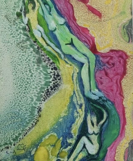 Original Watercolor 'Figures Flowing Through Abstract Colour' by Mohammad Bushnaq