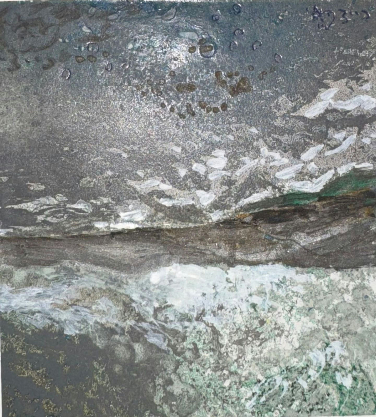 Original Mixed media 'Grey Stormy Sea and Sky' by Mohammad Bushnaq
