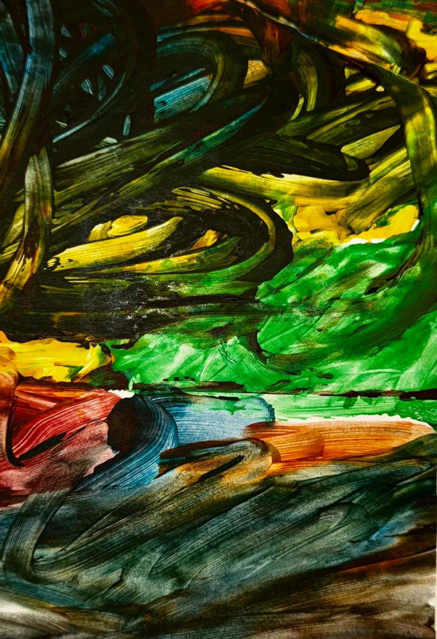 Original Mixed media 'Bold Swirling Abstract in Mixed Media' by Mohammad Bushnaq