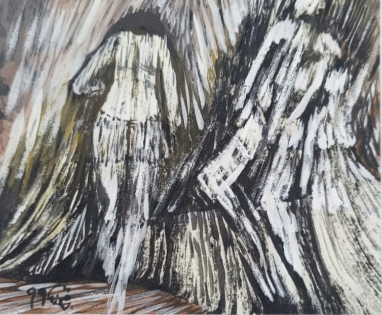 Original Watercolor 'Abstract Draped Figures in Dark Tones' by Mohammad Bushnaq